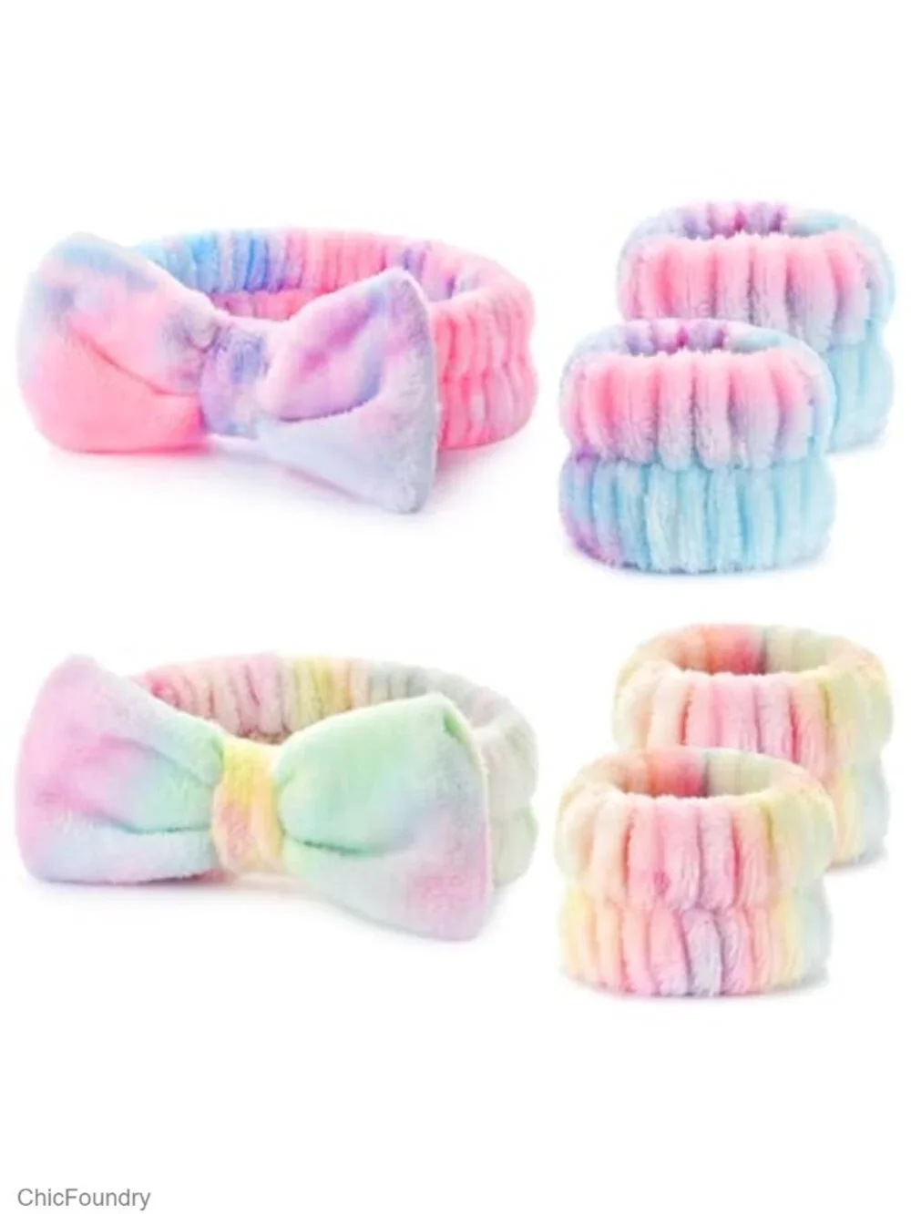 Spa Headband & Wristband Set for Face Washing, Makeup, Skincare - 6 Piece